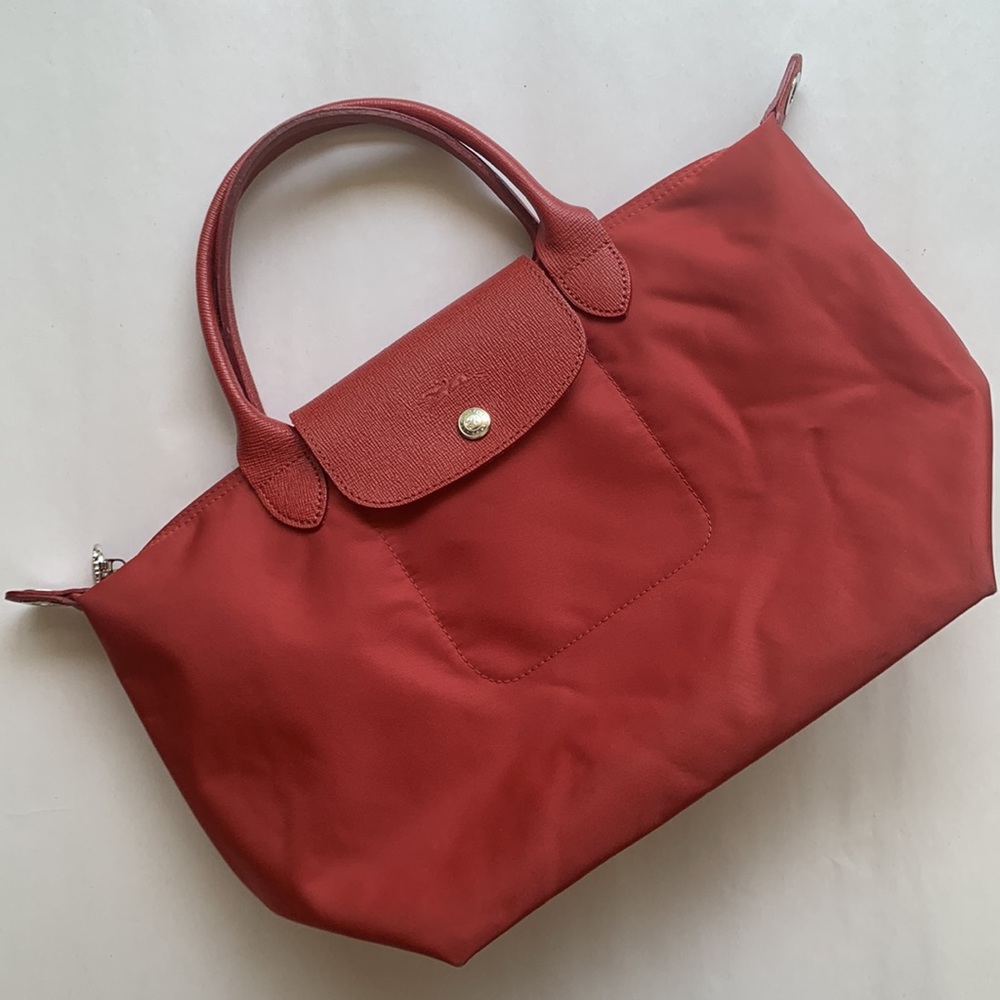 Longchamp Paris Modele Depose Medium Red Tote Bag with Silver Zipper